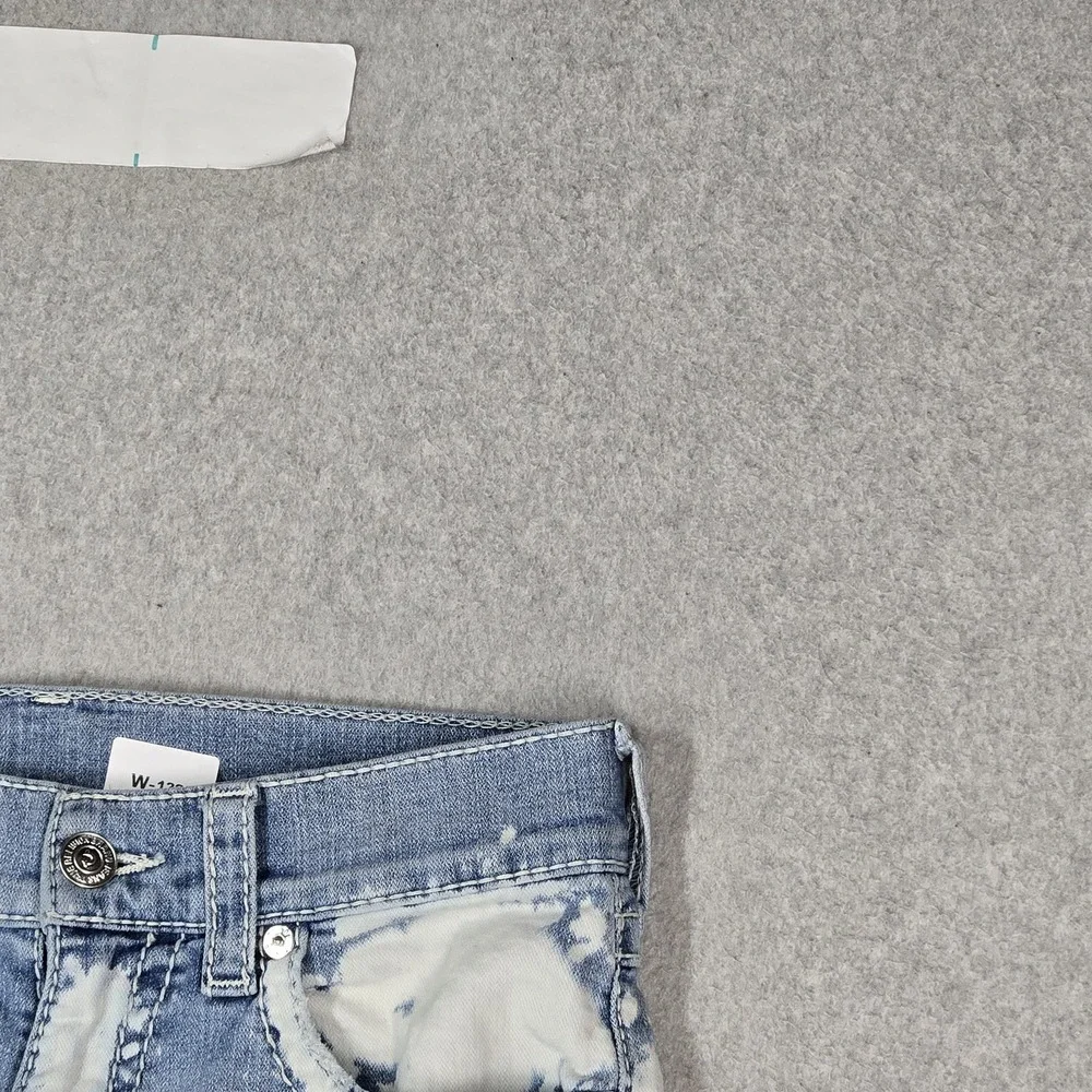 True Religion Men Jeans 29 Blue Denim Bleached Distressed Straight Cutoff